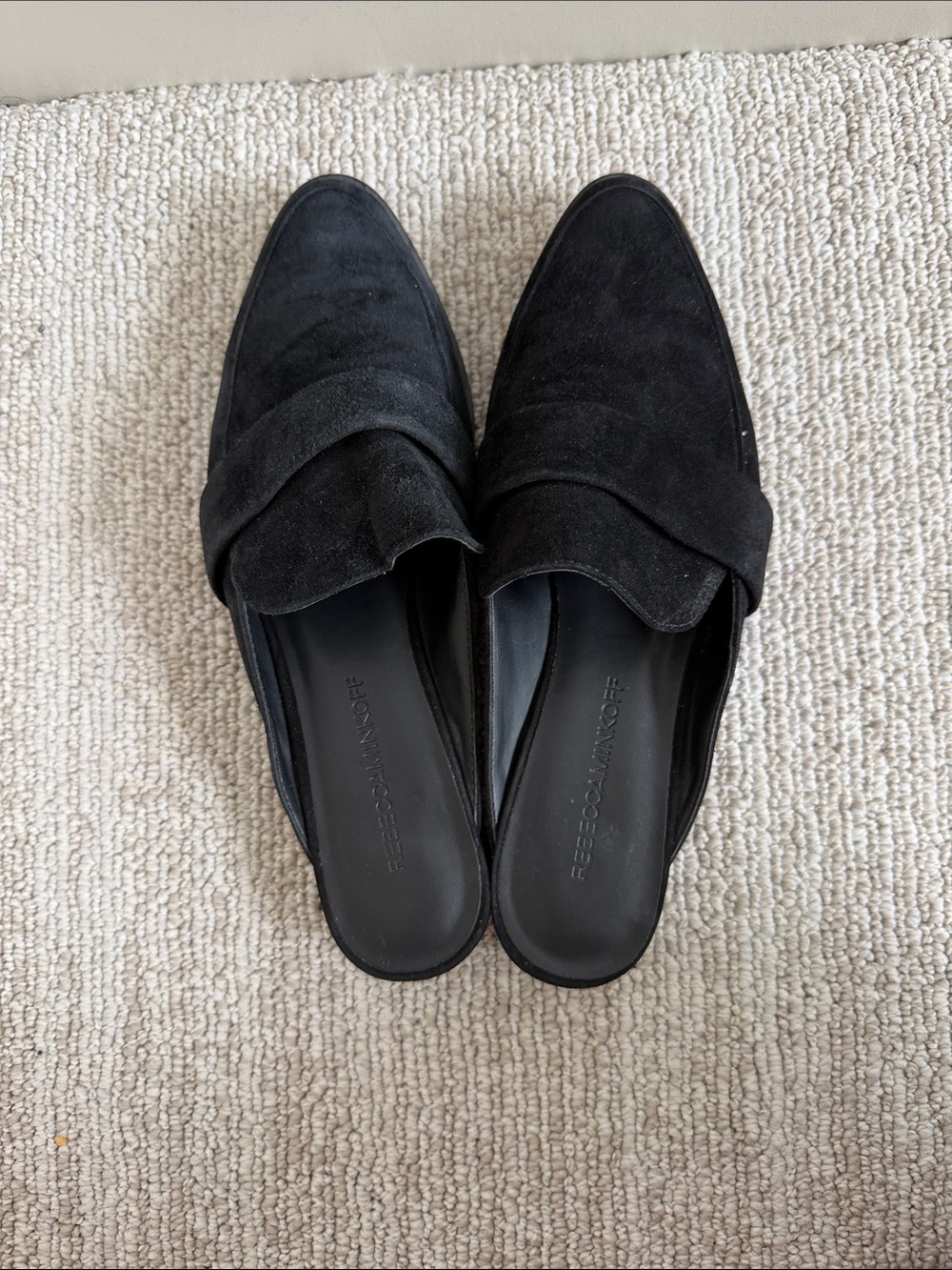 Rebecca Minkoff Black Suede Pointed Backless Loafers